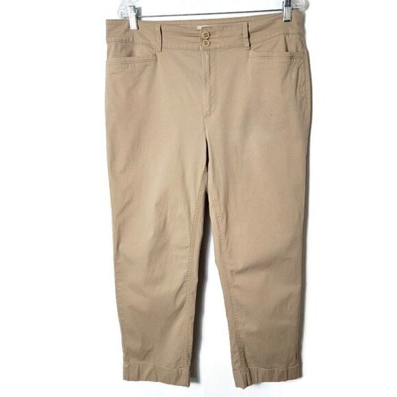LOFT Khaki Straight Crop Pant Size 12 Casual Cotton Pockets Outdoor - Picture 1 of 11